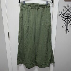 DIP Green Wide Leg With Front Pockets Linen Viscose Pants Elastic Waist M‎ boho